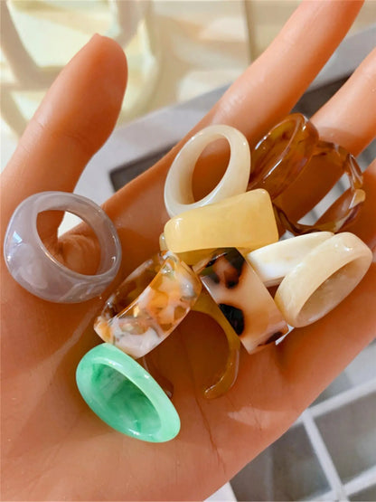 Set of 10 Transparent Resin Rings, Handcrafted Dye-Infused round Rings, Unique Patterns, Wide Irregular Openings, Fashion Jewelry