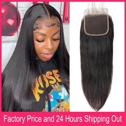 Transparent Lace Closure Pre Plucked 100% Brazilian Human Hair 4X4 13X4 Swiss Lace Closures Frontals Only for Black Women Sale
